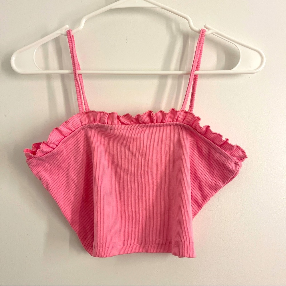 shein pink ribbed crop tank